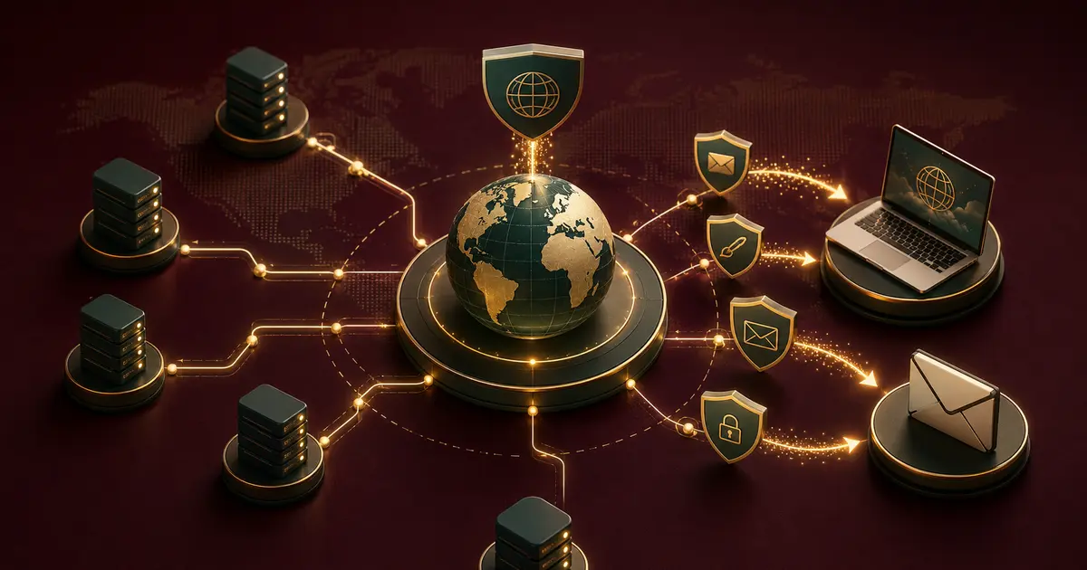 Illustration d’un réseau DNS et de la protection des flux web et e-mail